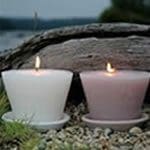 Contemporary "pot & saucer" outdoor candle in white or palest pink. candle2