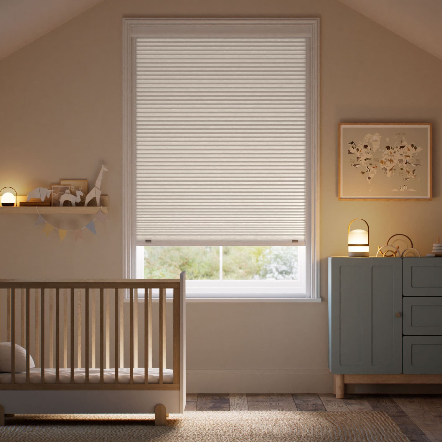 Click2Shade Complete Blackout Ivory Thermal Blind in a nursery 