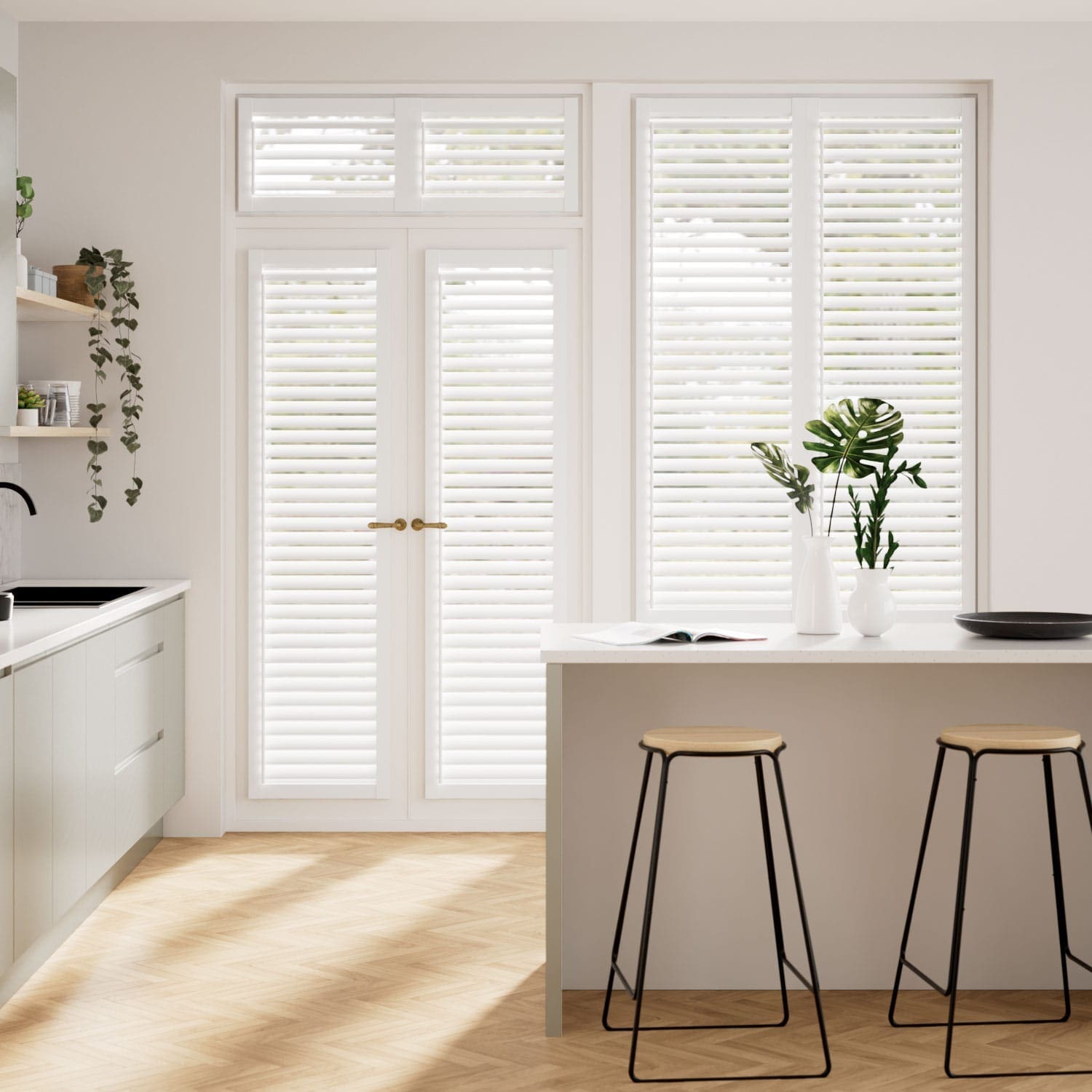 PerfectFIT Pure White Shutter Blinds in a Kitchen 