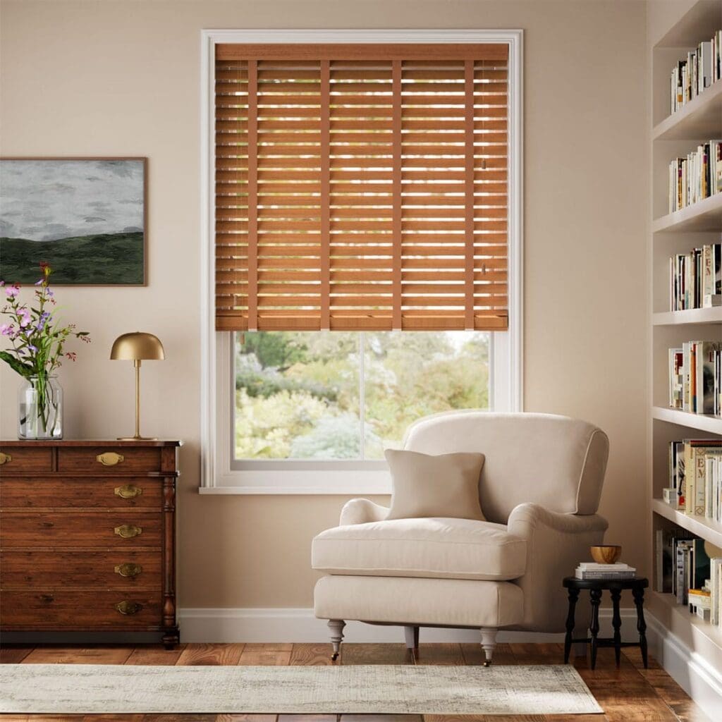 Warm Oak & Tan Faux Wood Blind